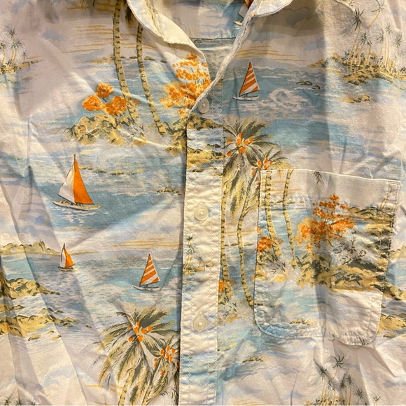 American Eagle Hawaiian Shirt Mens Sz‎ L Button Up Cotton Tropical Beach Sailing - Picture 7 of 8